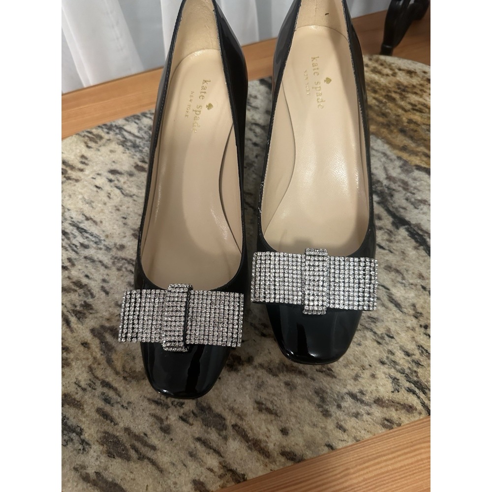 Kate Spade Dinah Bow Rhinestone Square Toe Block Heel. Party Shoes - Picture 2 of 11